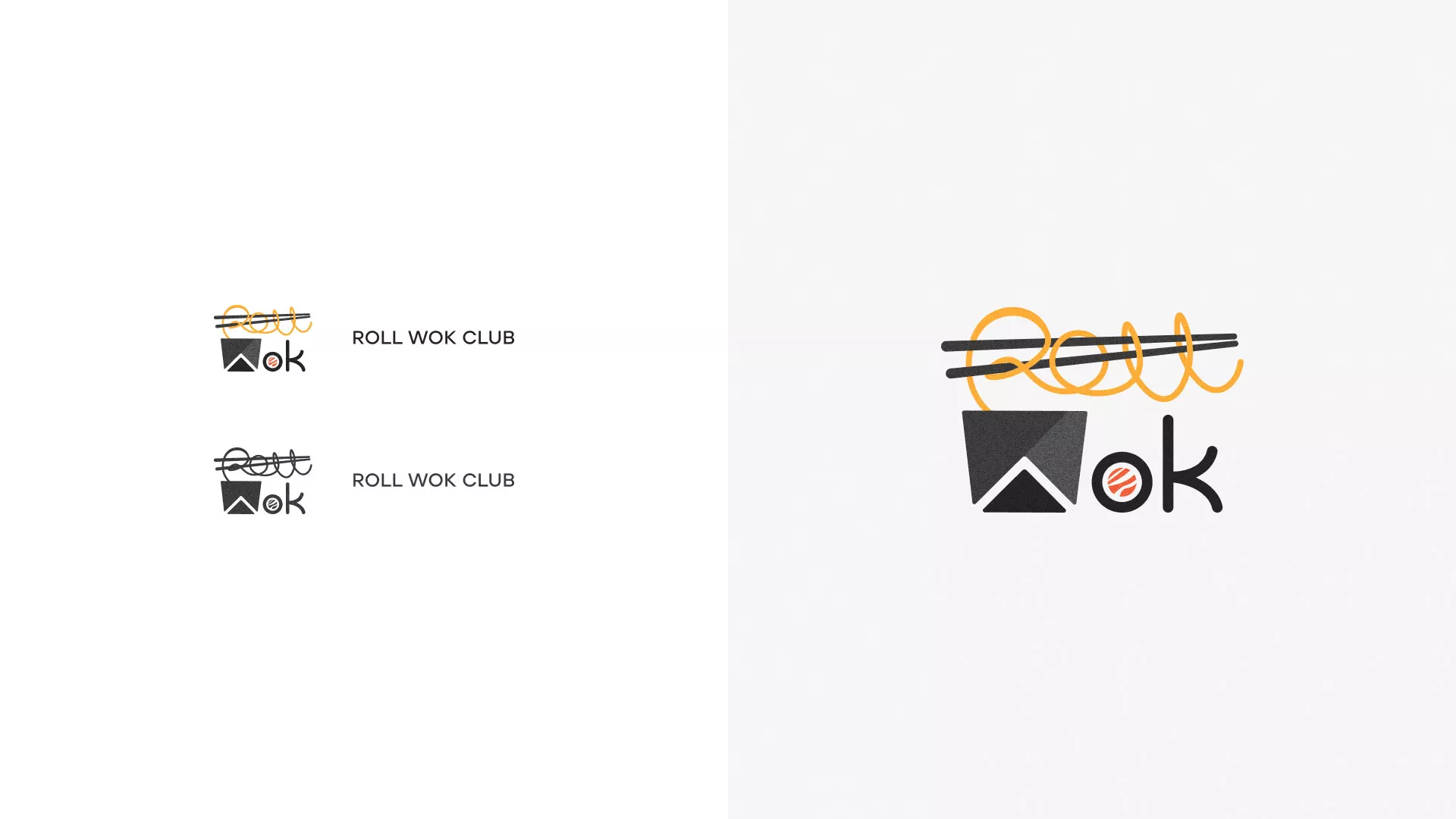 Разработка логотипа суши-бара «Roll Wok Club» в Киржаче
