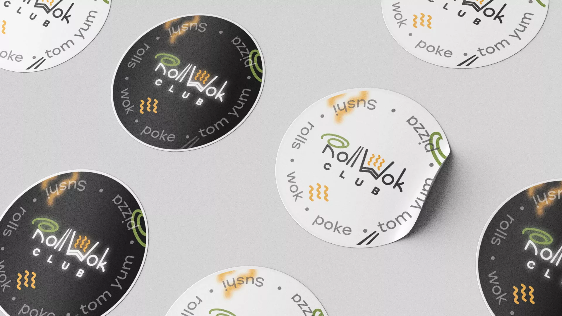 Разработка наклеек для суши-бара «Roll Wok Club» в Киржаче